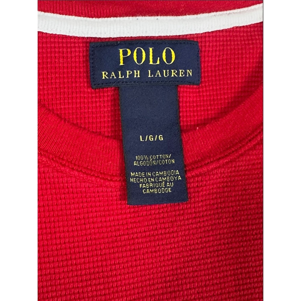 Polo Ralph Lauren Mens Red Waffle Knit Thermal Long Sleeve Shirt Large L Pony